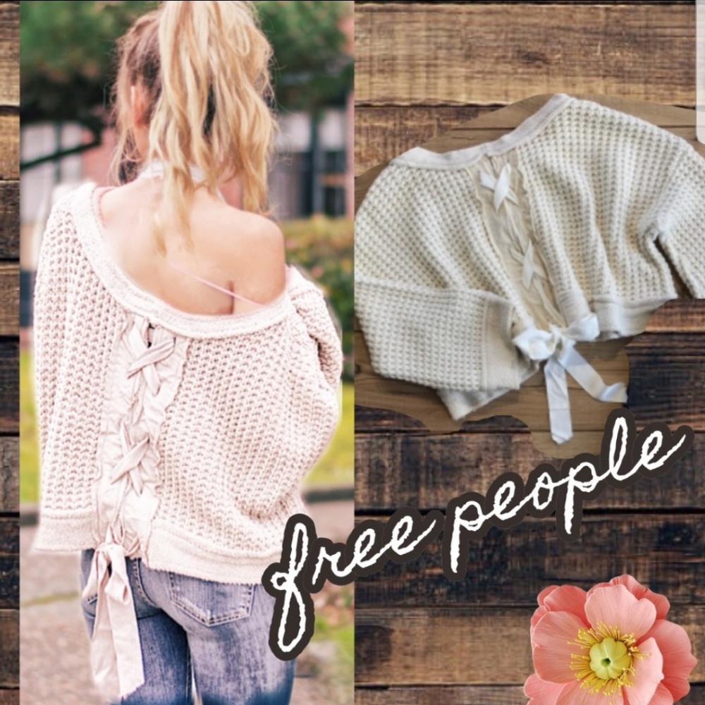 Free people cropped sweater lace up back